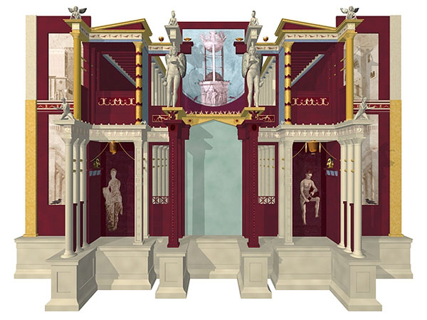 Reconstruction of stage set depicted in the House of the Cryptoportico fresco. Created by Martin Blazeby